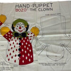 Vintage Bozo The Clown Hand Puppet Cut and Sew Fabric Panel Craft Project Kit